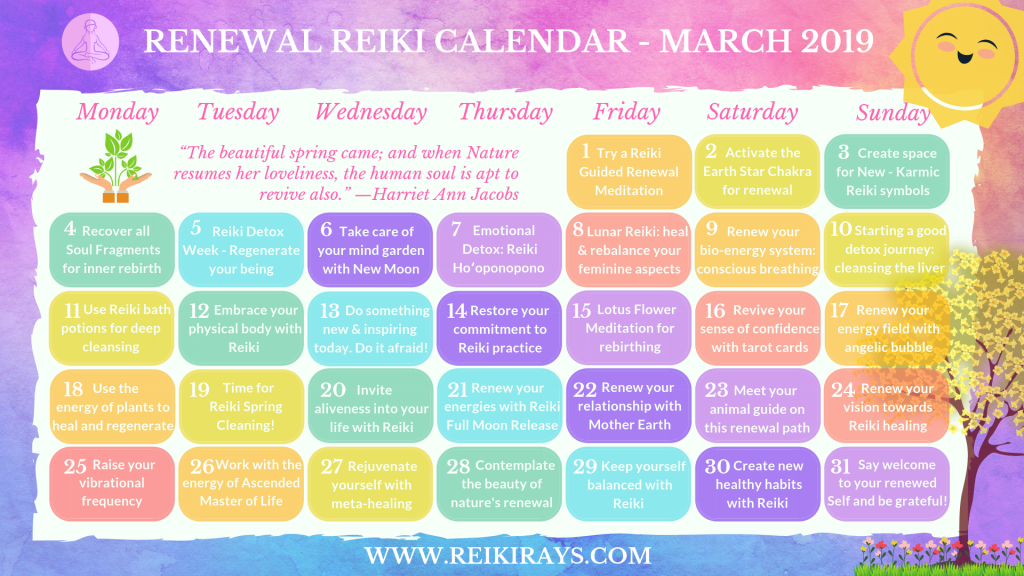 Renewal Reiki Calendar March 2019