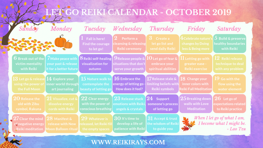 Let Go Reiki Calendar October 2019