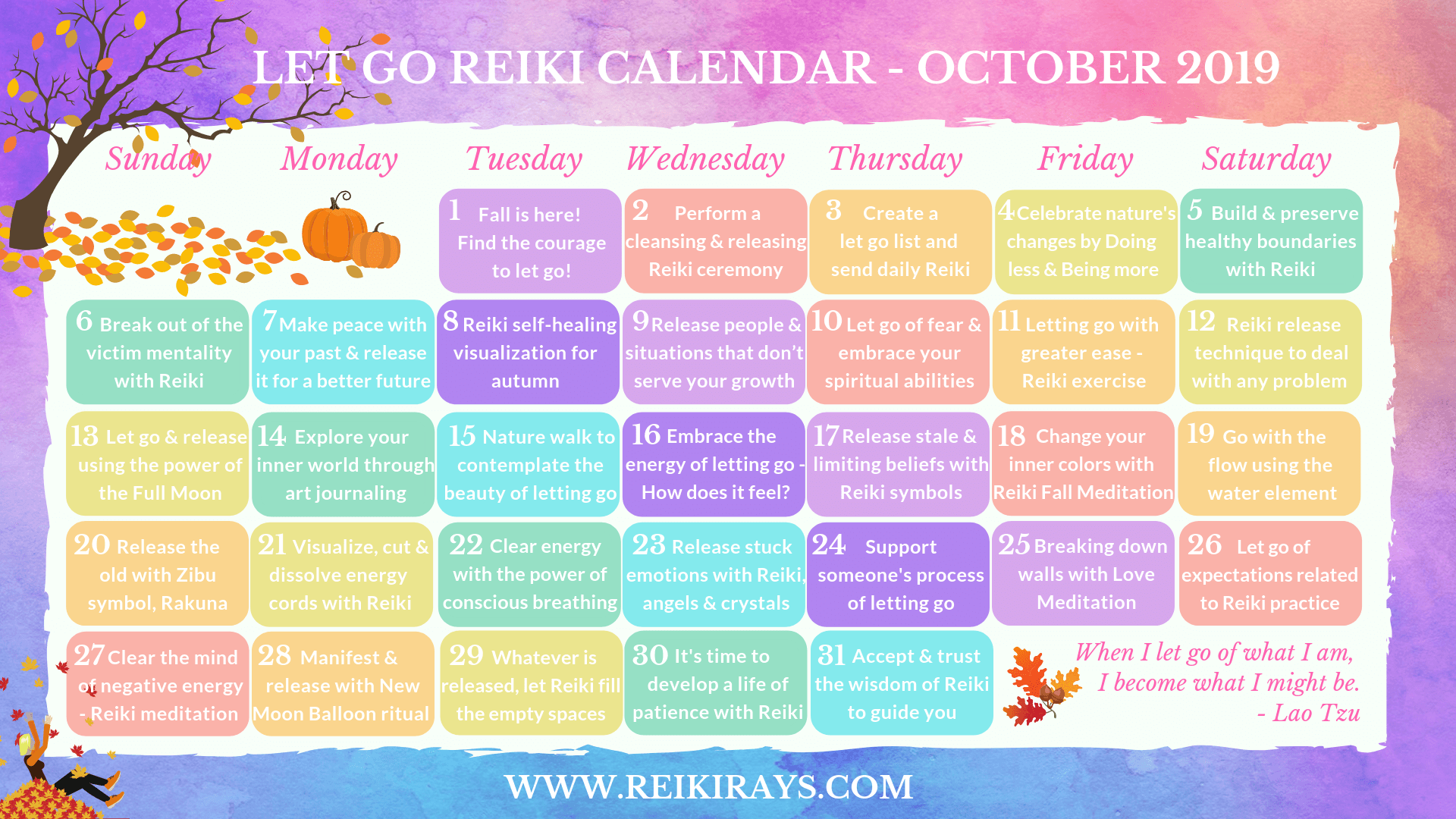 Let Go Reiki Calendar October 2019 – Reiki Rays