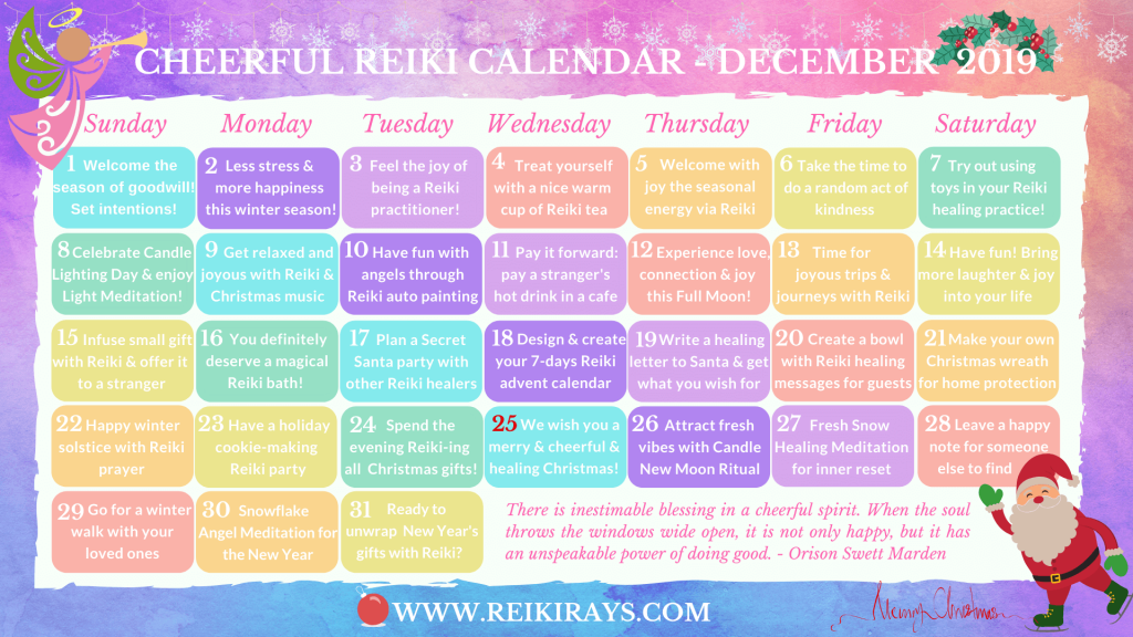 Cheerful Reiki Calendar December 2019