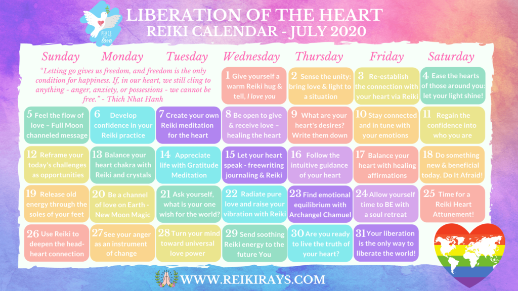 Liberation of the Heart Reiki Calendar July 2020