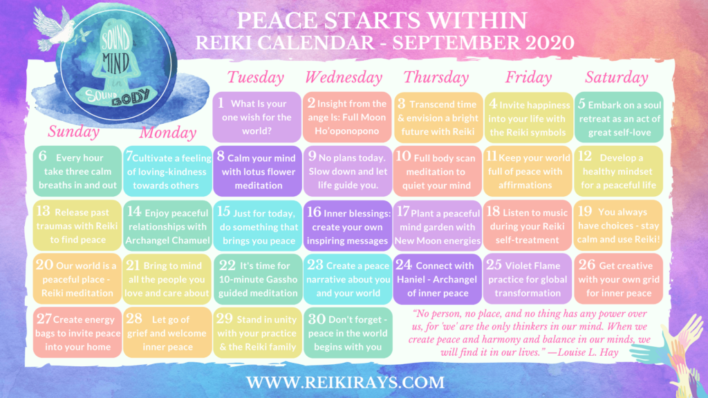 Peace Starts Within Reiki Calendar