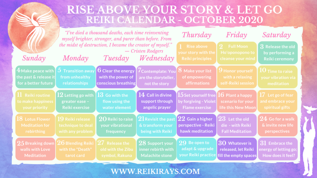 Rise Above Your Story & Let Go Reiki Calendar October 2020