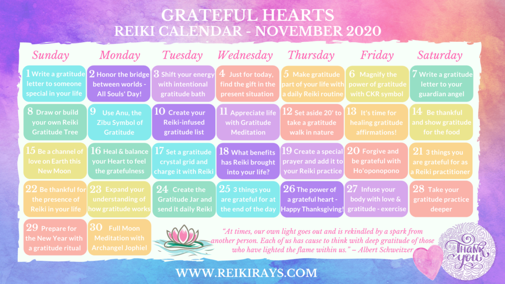 Grateful Hearts Reiki Calendar 