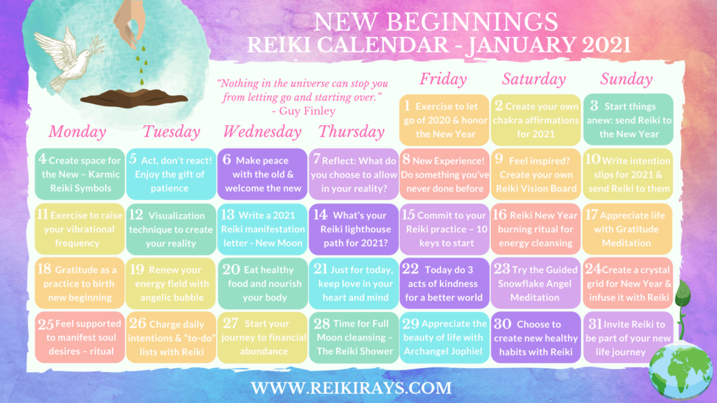 New Beginnings - Reiki Calendar January 2021
