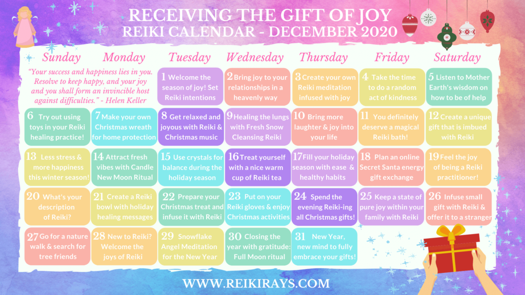 Receiving the Gift of Joy Reiki Calendar December 2020