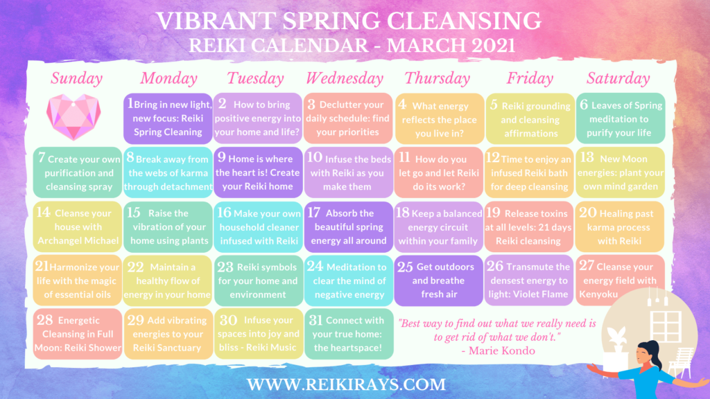 Vibrant Spring Cleansing Reiki Calendar March 2021