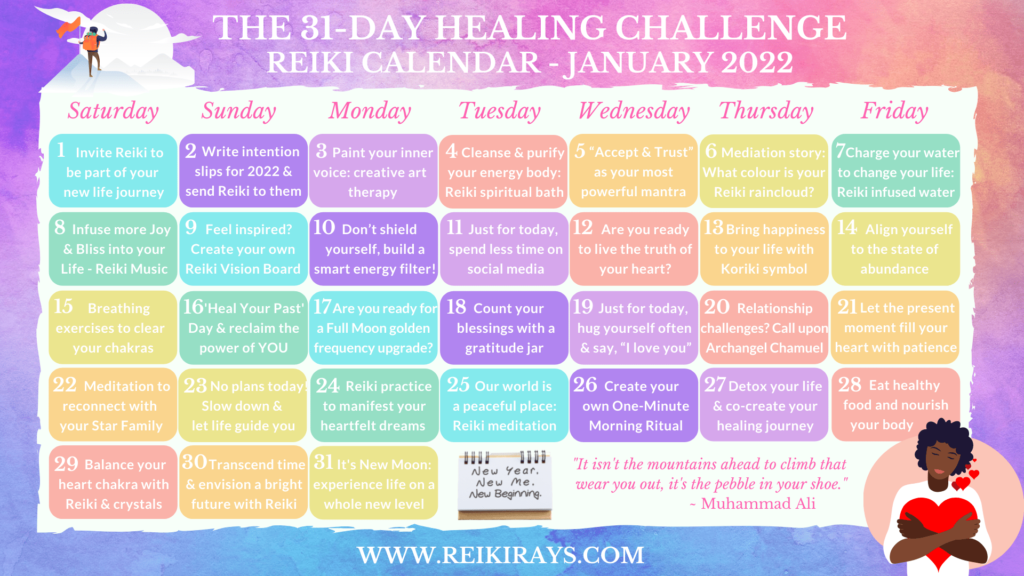 The 31-Day Healing Challenge Reiki Calendar - January 2022