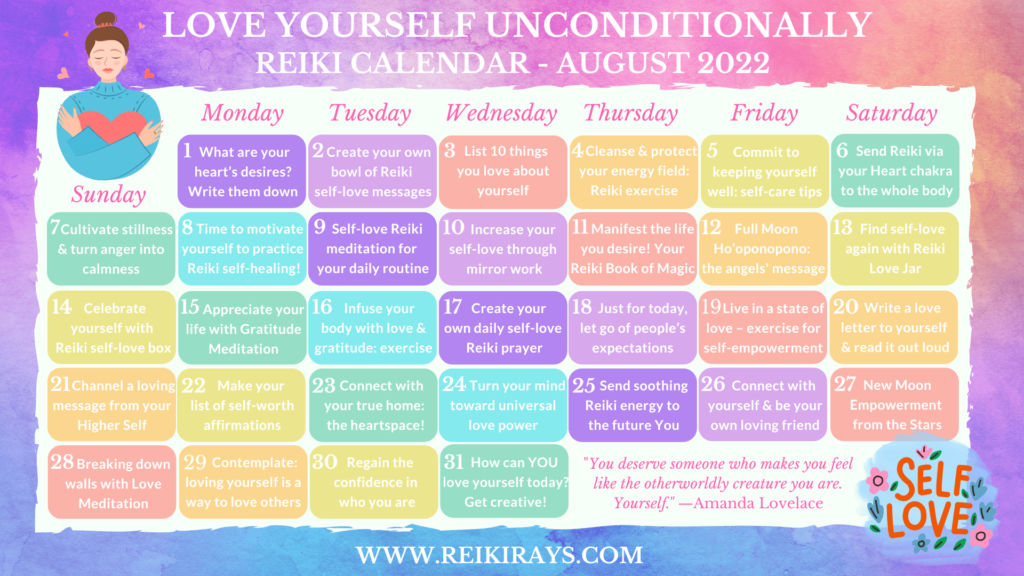 Love Yourself Unconditionally Reiki Calendar - August