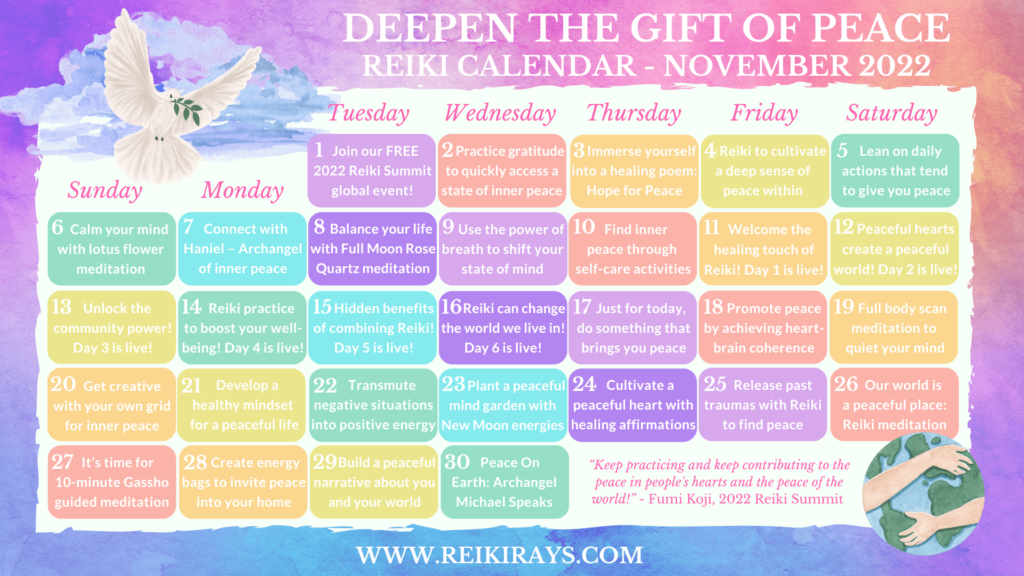 Deepen the Gift of Peace - Reiki Calendar November 2022