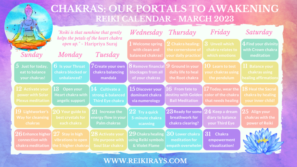 Chakras - our Portals to Awakening Reiki Calendar - March 2023