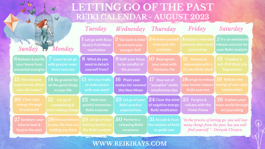Letting Go of the Past Reiki Calendar August 2023