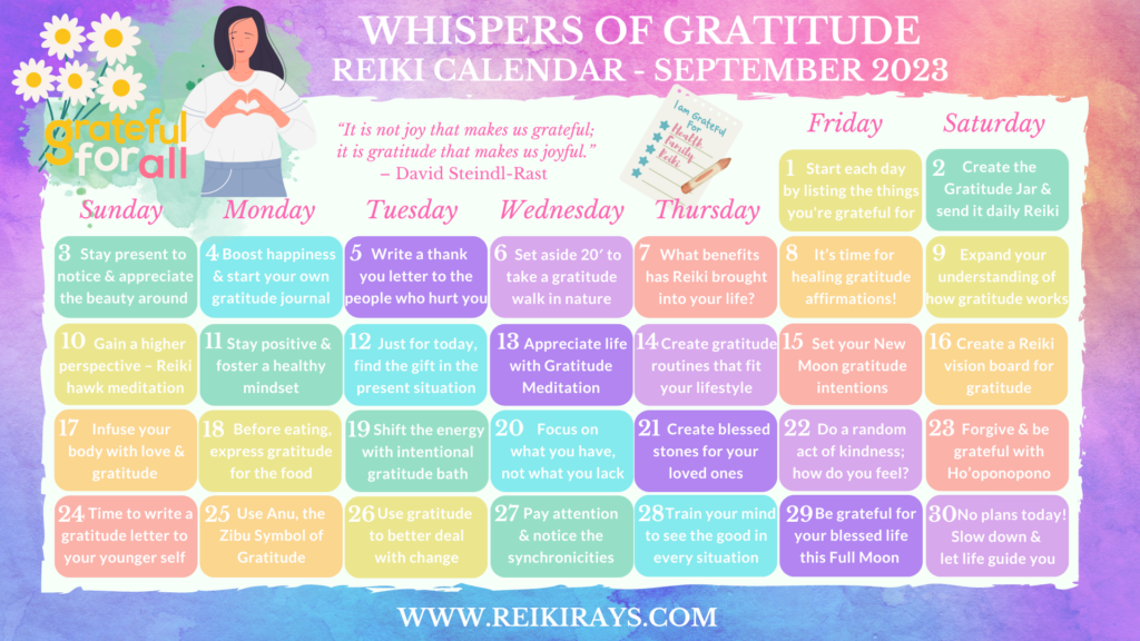 Whispers of Gratitude Reiki Calendar September 2023