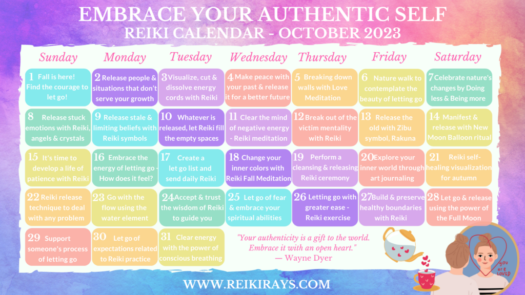Embrace Your Authentic Self Reiki Calendar - October 2023