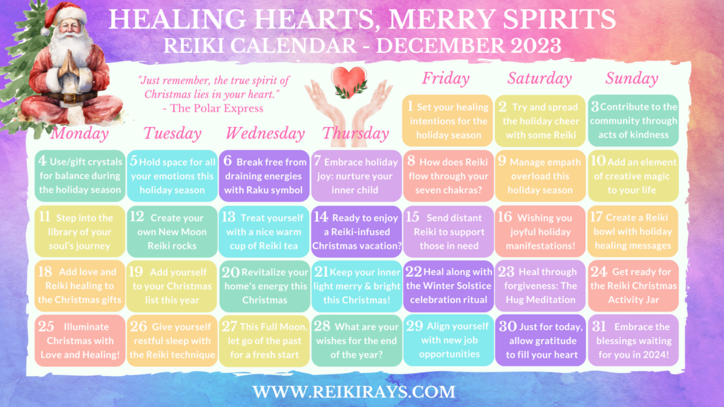Healing Hearts, Merry Spirits Reiki Calendar December 2023
