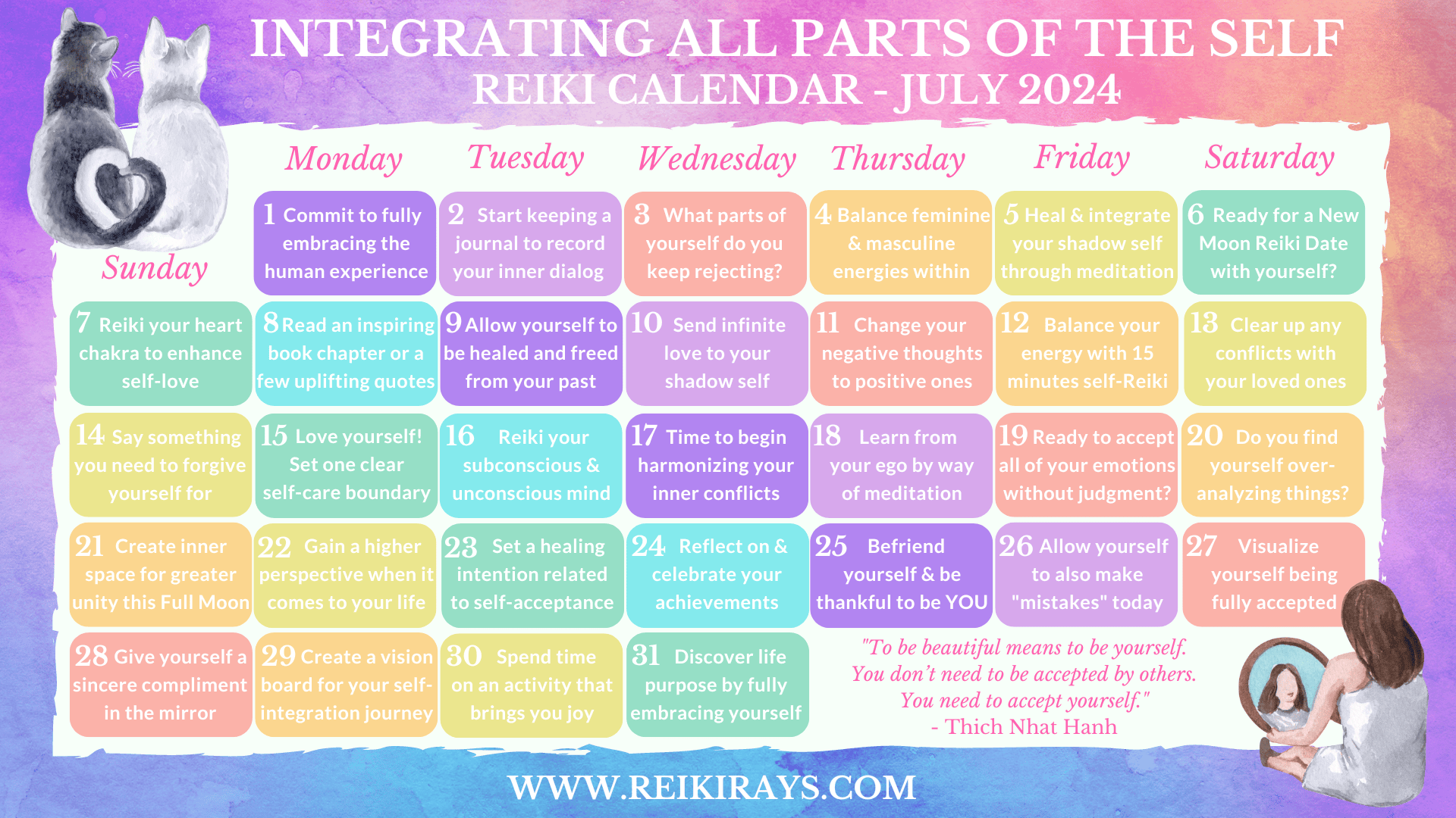 Integrating All Parts of The Self - Reiki Calendar July 2024