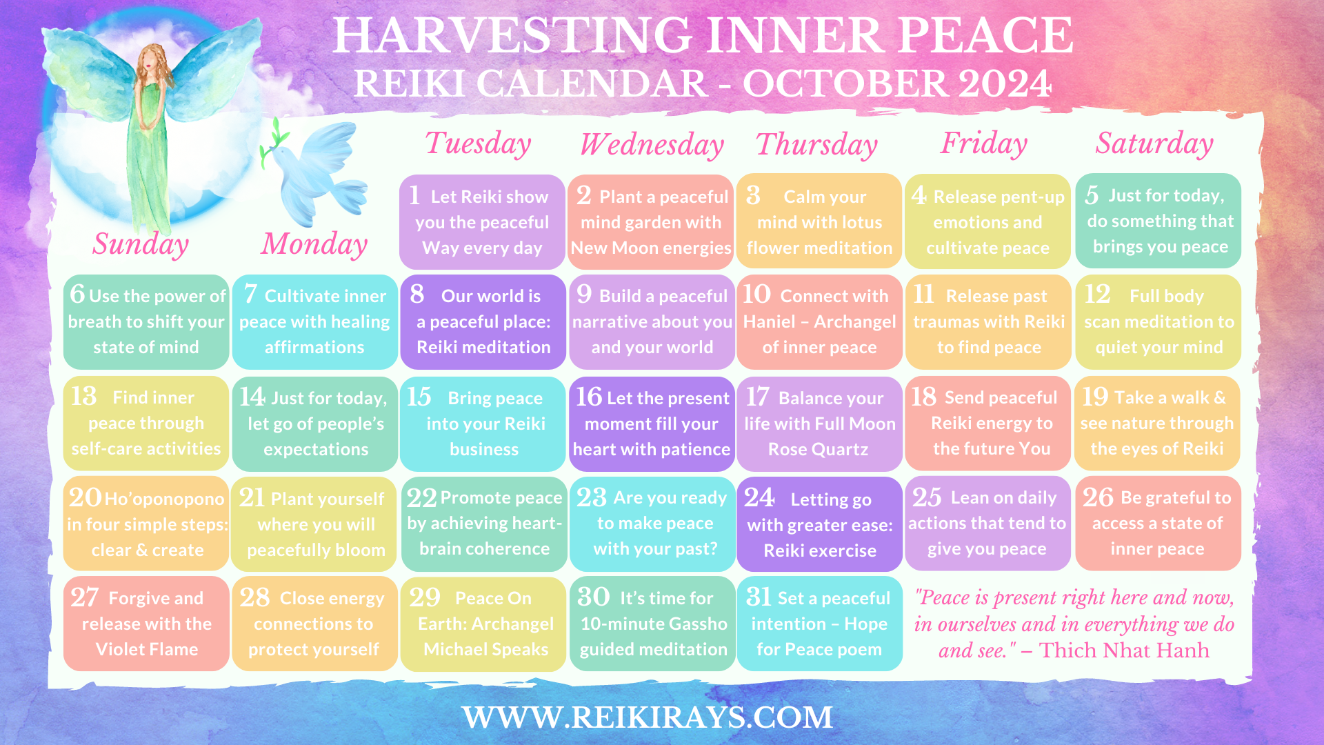 Harvesting Inner Peace - Reiki Calendar October 2024