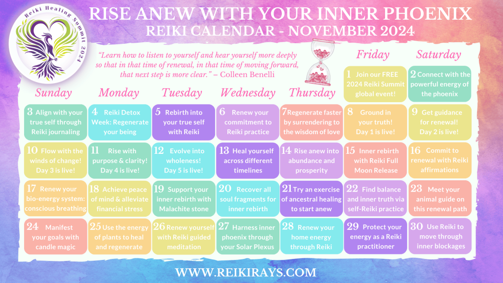 Rise Anew with Your Inner Phoenix - Reiki Calendar November 2024