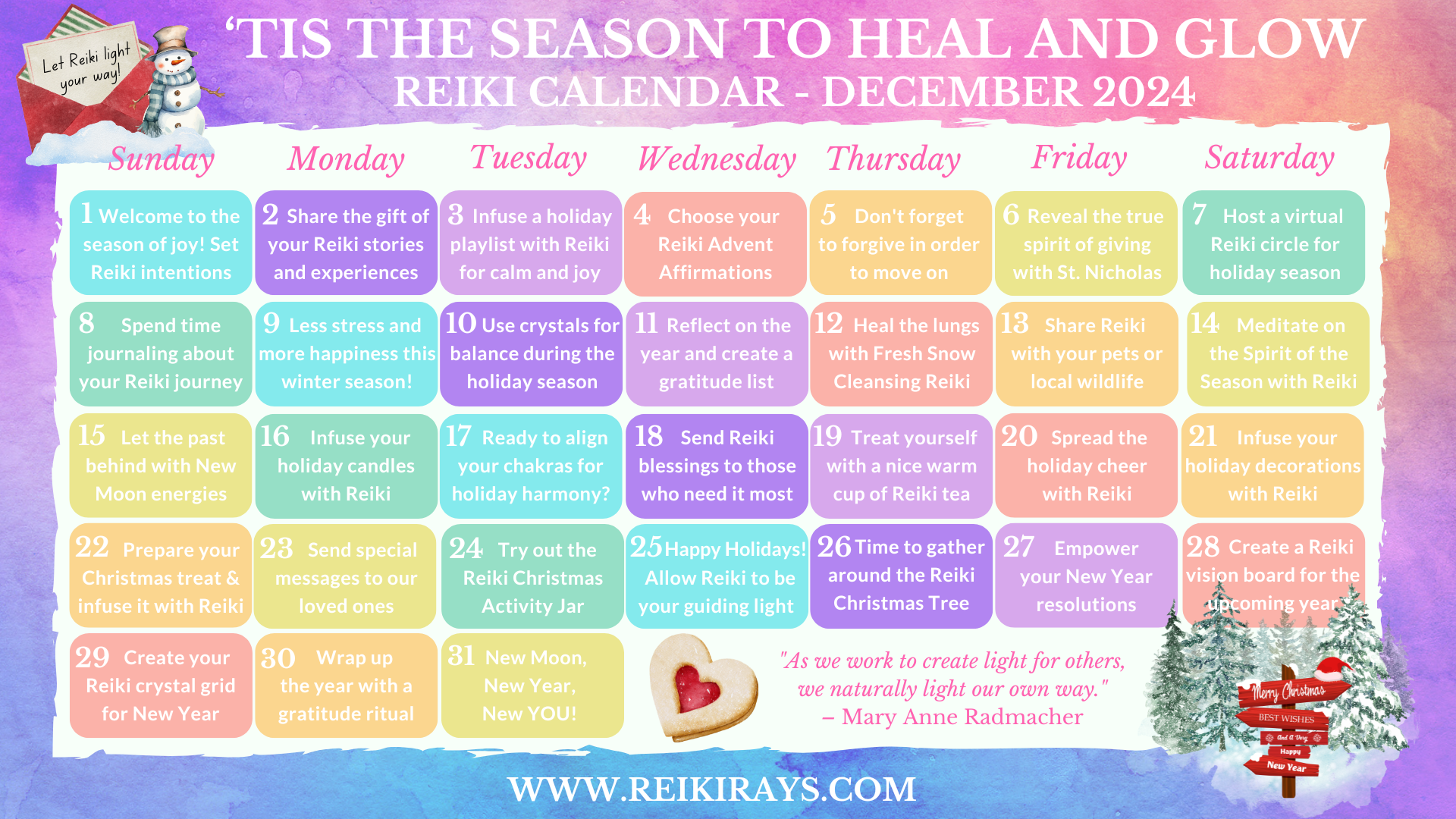 ‘Tis the Season to Heal and Glow - Reiki Calendar December 2024