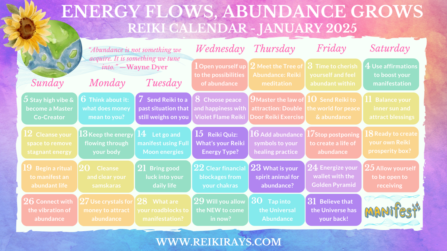 Energy Flows, Abundance Grows Reiki Calendar January 2025 Reiki Rays