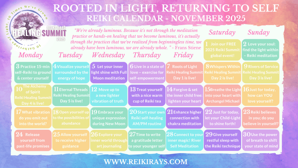 Rooted in Light, Returning to Self - Reiki Calendar November 2025