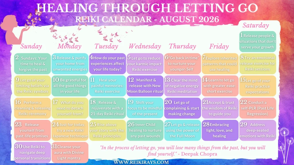 Healing Through Letting Go - Reiki Calendar August 2026